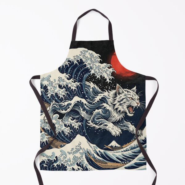 Item preview, Japanese Great Wave Cat - Ukiyo-e Style White Cat Under Red Sun designed and sold by vekotpu.