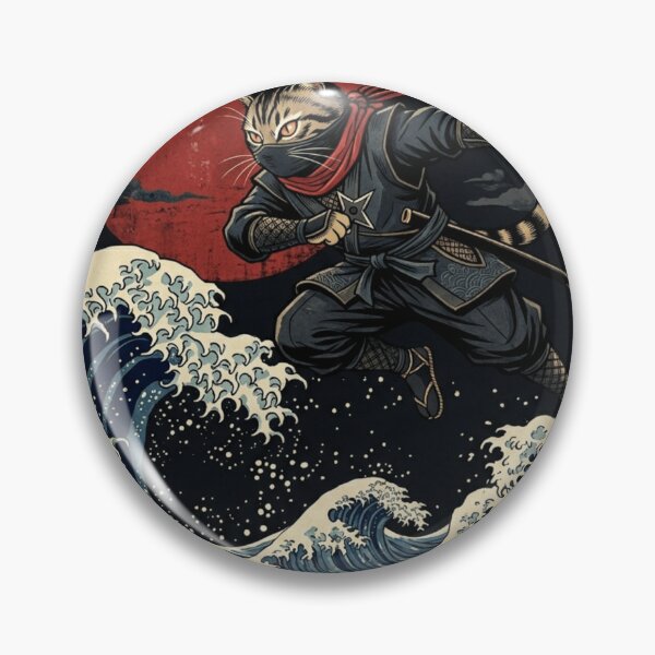 Item preview, Ninja Cat Leaping Through The Great Wave - Japanese Ukiyo-e Warrior Art designed and sold by vekotpu.