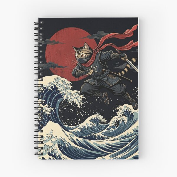 Item preview, Ninja Cat Leaping Through The Great Wave - Japanese Ukiyo-e Warrior Art designed and sold by vekotpu.