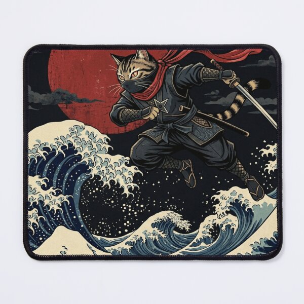 Item preview, Ninja Cat Leaping Through The Great Wave - Japanese Ukiyo-e Warrior Art designed and sold by vekotpu.