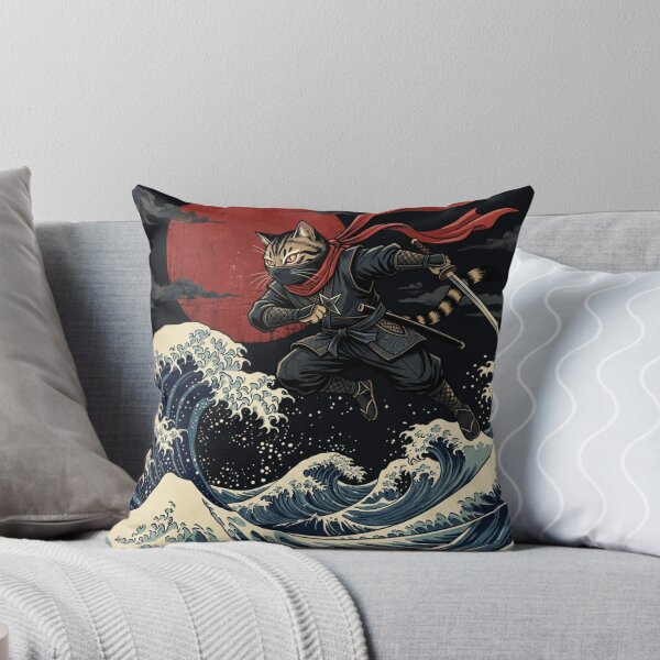 Item preview, Ninja Cat Leaping Through The Great Wave - Japanese Ukiyo-e Warrior Art designed and sold by vekotpu.