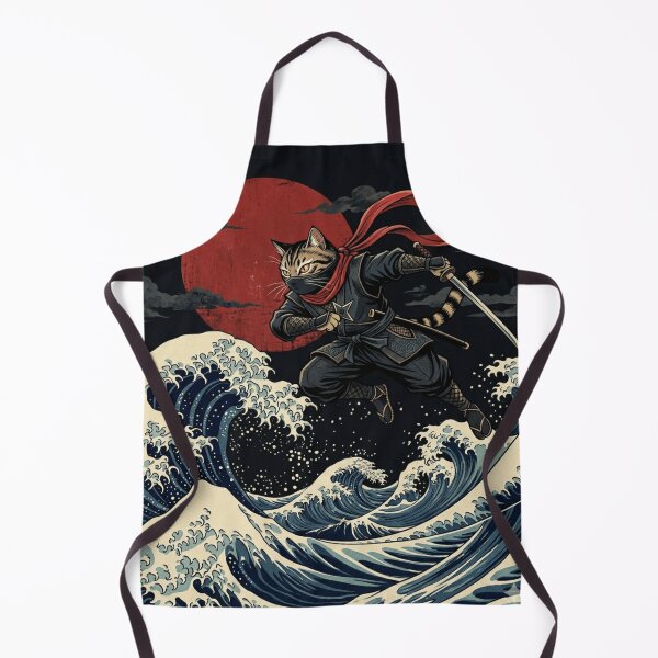 Item preview, Ninja Cat Leaping Through The Great Wave - Japanese Ukiyo-e Warrior Art designed and sold by vekotpu.