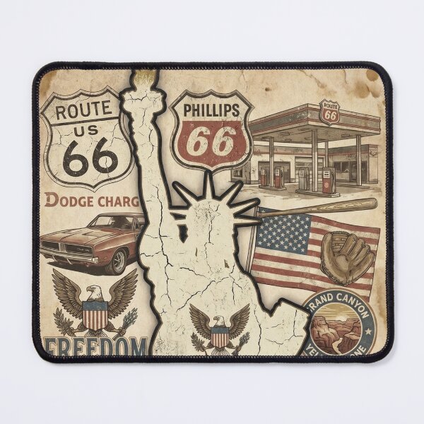 Item preview, Vintage Statue of Liberty USA Route 66 Retro Americana T-Shirt designed and sold by EvrgreenShop.