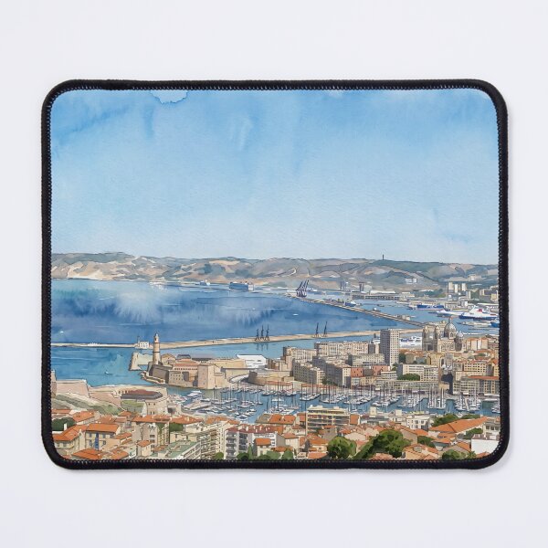 Item preview, Marseille Panoramic Harbor in Watercolor Style — Digital Art from Real Photography (2013) designed and sold by M.ALK.Watercolor.