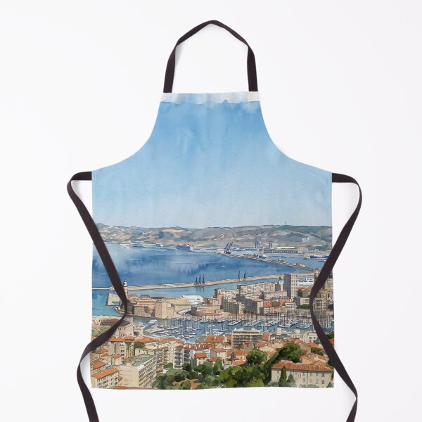 Item preview, Marseille Panoramic Harbor in Watercolor Style — Digital Art from Real Photography (2013) designed and sold by M.ALK.Watercolor.