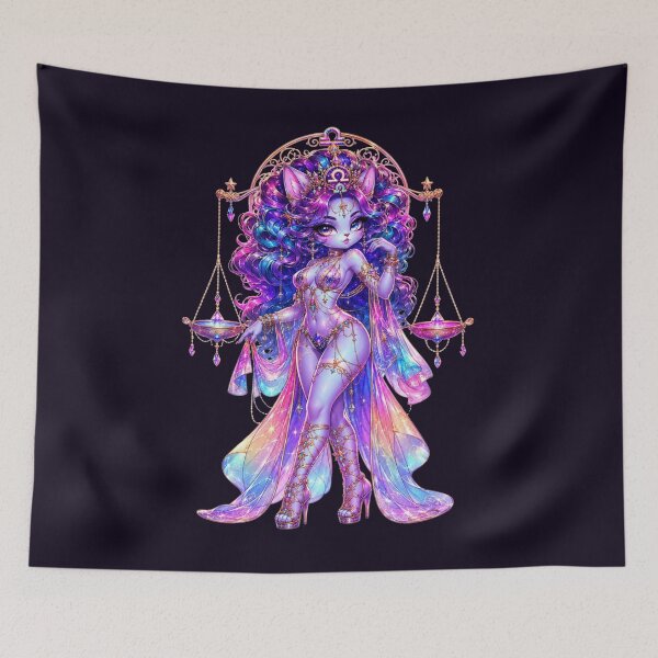 Item preview, Emily the Cosmic Cat - Libra Zodiac Neon Edition designed and sold by ChaEmm_Studio.
