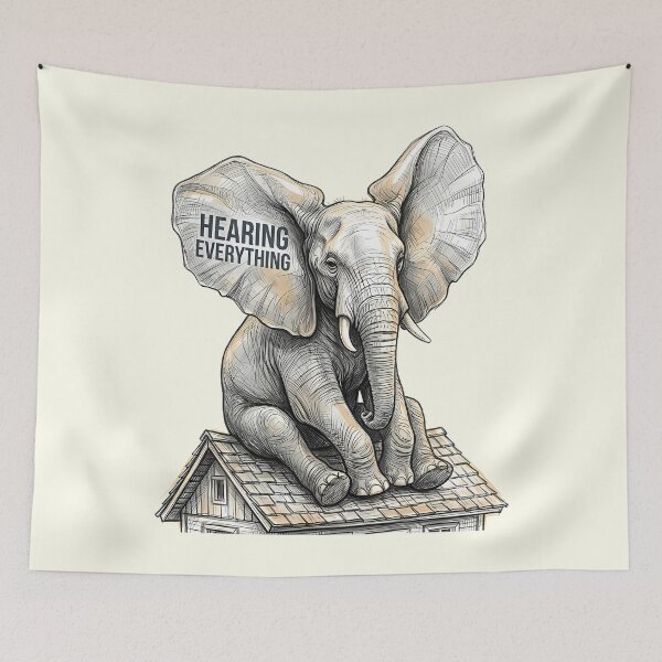 Item preview, Hearing Everything: Funny Elephant on a Roof Art designed and sold by SoulPT.