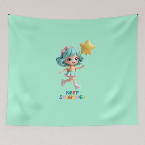 Item preview, Cute Fashion Doll Running with Star Balloon – Keep Shining Illustration designed and sold by daila70.