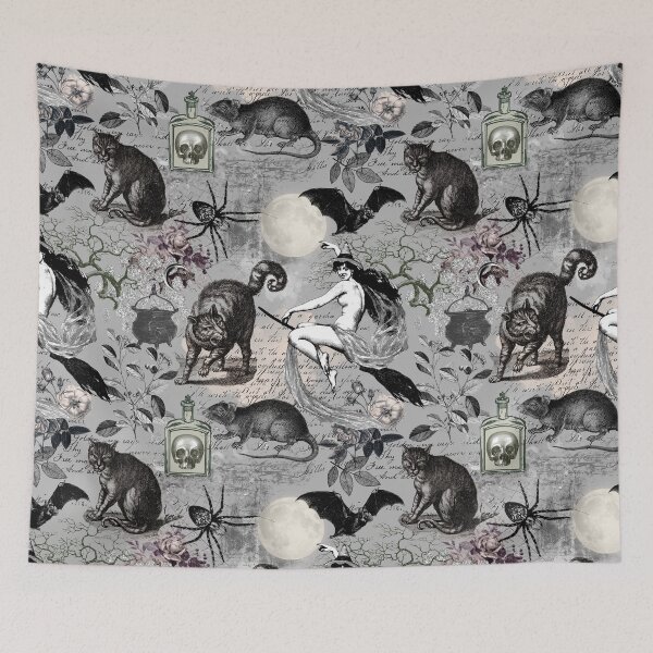 Item preview, Witches' Night with Cats and Rats a Rich Goth Aesthetic Toile Pattern for Halloween and Summerween designed and sold by CanisArtStudio.