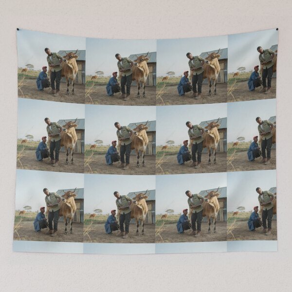 Item preview, African Livestock Farmers Inspecting Brahman Bull designed and sold by SavannaCanvas.