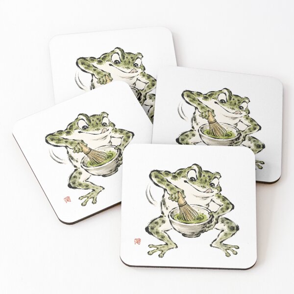 Item preview, Matcha Frog — Choju-giga Japanese Ink Art, Cottagecore Tea designed and sold by Mossbrush.