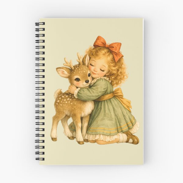 Item preview, Vintage Girl Hug Woodland Deer Illustration designed and sold by aleano2026.