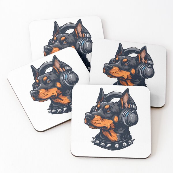 Item preview, Cool Goth Doberman dog with headphones designed and sold by MarioBellucci.