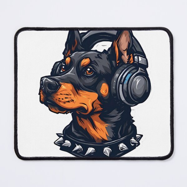 Item preview, Cool Goth Doberman dog with headphones designed and sold by MarioBellucci.