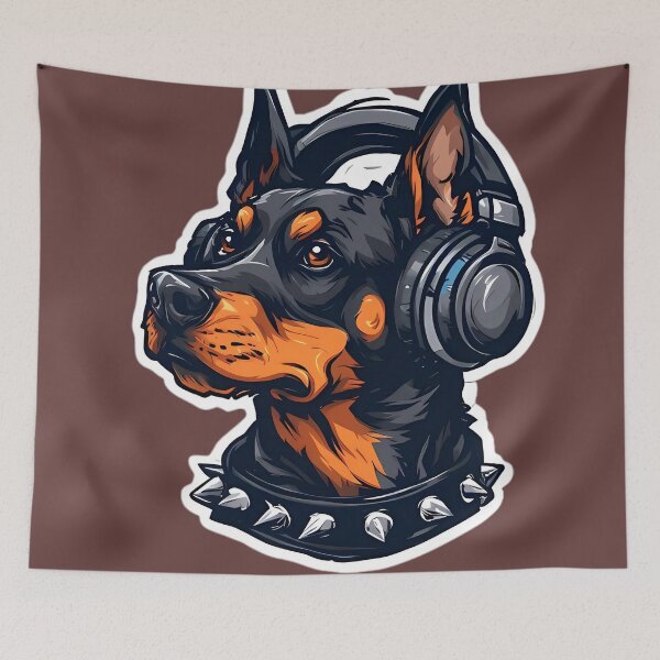 Item preview, Cool Goth Doberman dog with headphones designed and sold by MarioBellucci.