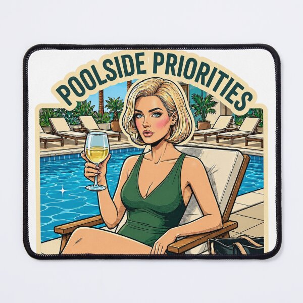 Item preview, Poolside Priorities – Elegant Woman with Wine by the Pool designed and sold by DailyStruggleCo.