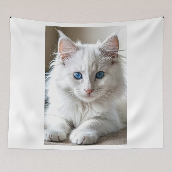 Item preview, Animals - White Cat with Blue Eyes, Serene and Elegant Portrait designed and sold by DoodyPets.