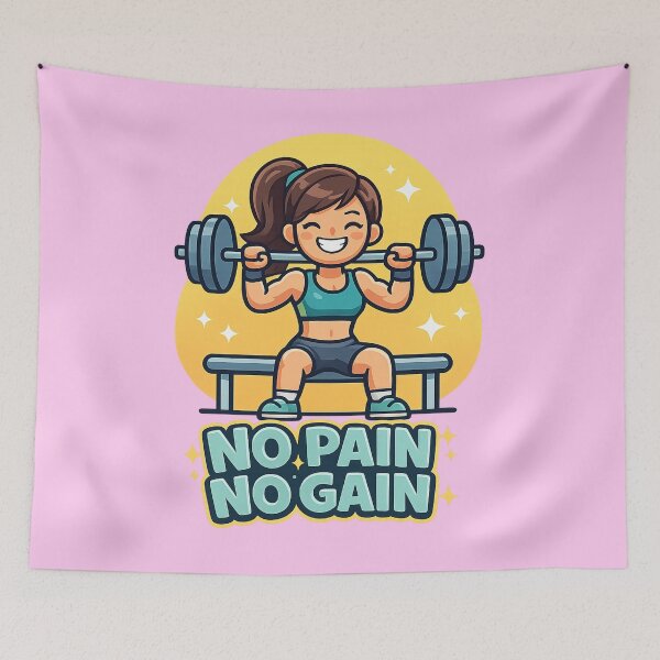 Item preview, No Pain No Gain - Cute Fitness Girl Weightlifting Gym Motivation designed and sold by Shape Snip Studio.