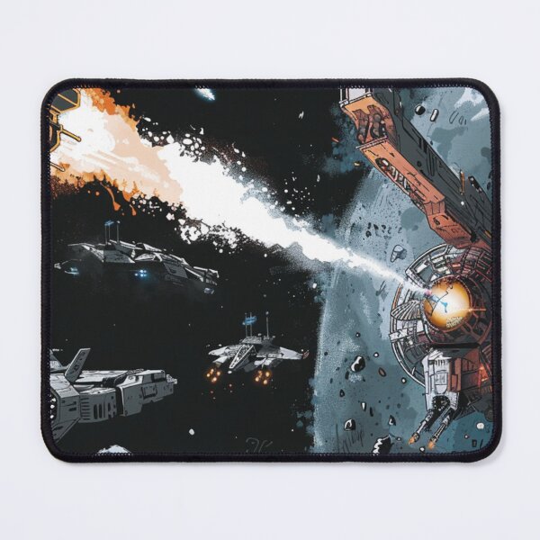 Item preview, Sci-Fi Space Battle Large Desk Mat - Extended Gaming Mouse Pad XXL - Cyberpunk Dreadnought Retro Comic Art designed and sold by VectorForge.