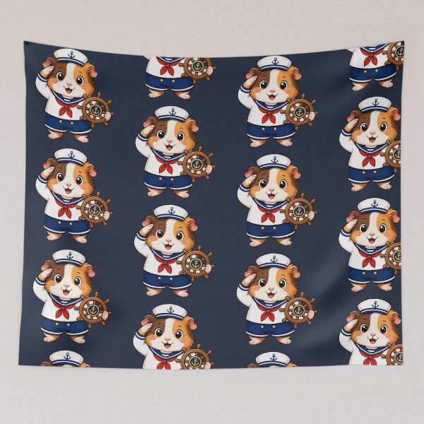Aperçu de l'œuvre Cute Sailor Guinea Pig Marine Captain Kawaii Cartoon créée et vendue par Seculinator.