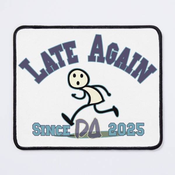 Item preview, "Late Again" Vintage Varsity Funny Retro Stickman Runner Streetwear Graphic designed and sold by DesignArtist.ia.