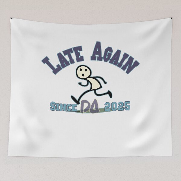 Item preview, "Late Again" Vintage Varsity Funny Retro Stickman Runner Streetwear Graphic designed and sold by DesignArtist.ia.