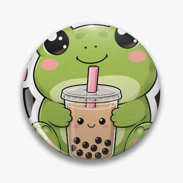 Aperçu de l'œuvre Autocollant mignon grenouille kawaii pour thé au boba | Décalcomanie pastel chibi pour thé au boba créée et vendue par VisionInkStudio.