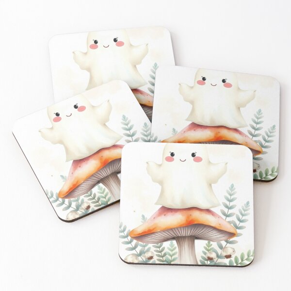 Item preview, Cute Ghost on Mushroom with Pink Pumpkin designed and sold by Vida e Arte.