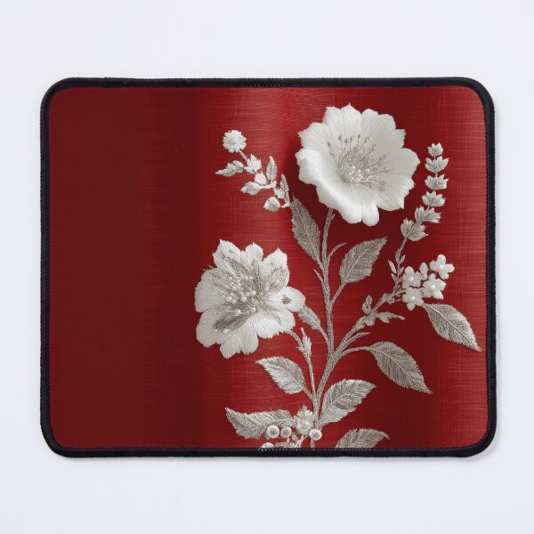 Item preview, Elegant White Floral Embroidery on Red designed and sold by colorful-white.