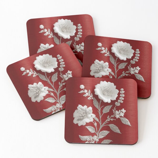 Item preview, Elegant White Floral Embroidery on Red designed and sold by colorful-white.