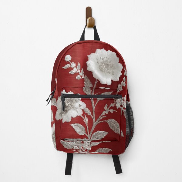 Item preview, Elegant White Floral Embroidery on Red designed and sold by colorful-white.