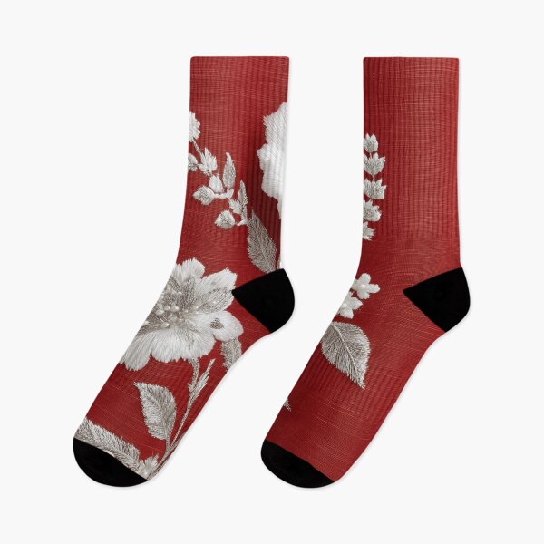Item preview, Elegant White Floral Embroidery on Red designed and sold by colorful-white.