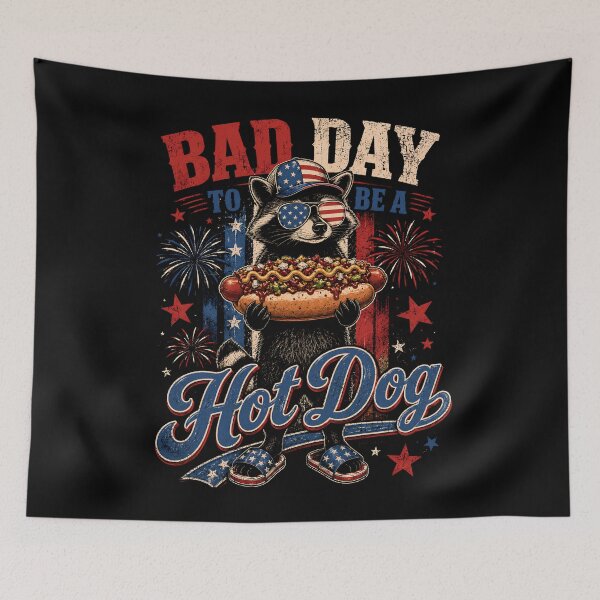 Item preview, Bad Day to Be a Hotdog Shirt,Hot Dog Shirt,Funny 4th of July Shirt,Vintage Racoon USA TShirt,Fourth of July Comfort Colors Animal Meme designed and sold by THREE LITTLE BEANS.