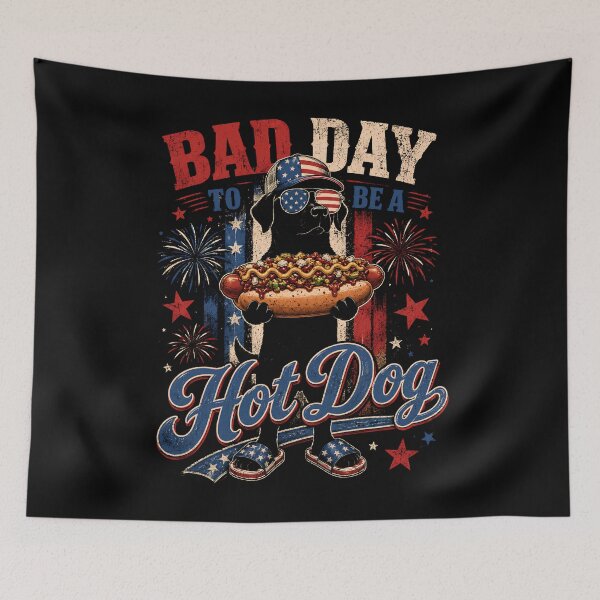 Item preview, Bad Day To Be A Hot Dog Shirt, Funny 4th of July Labrador Retriever Shirt, Patriotic Wiener Dog Tee, Funny BBQ Hotdog Shirt, America Dog designed and sold by THREE LITTLE BEANS.