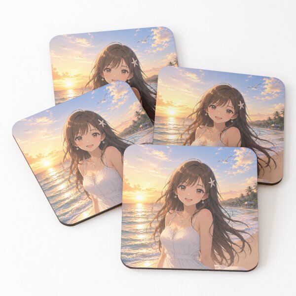 Item preview, Anime Beach Girl at Sunset | Original Aesthetic Summer Illustration designed and sold by Sticleg.