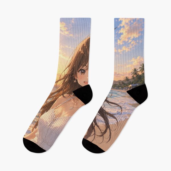 Item preview, Anime Beach Girl at Sunset | Original Aesthetic Summer Illustration designed and sold by Sticleg.