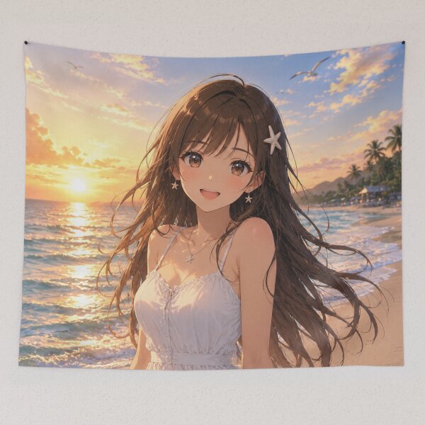 Item preview, Anime Beach Girl at Sunset | Original Aesthetic Summer Illustration designed and sold by Sticleg.