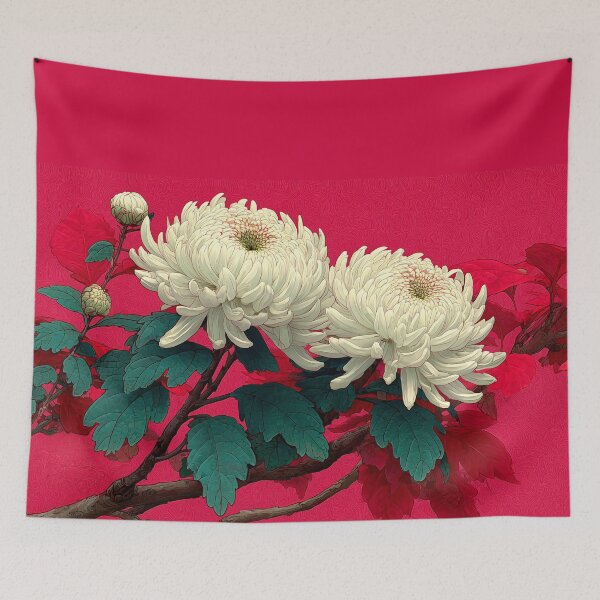 Item preview, Vintage White Chrysanthemum Flowers on Magenta designed and sold by colorful-white.