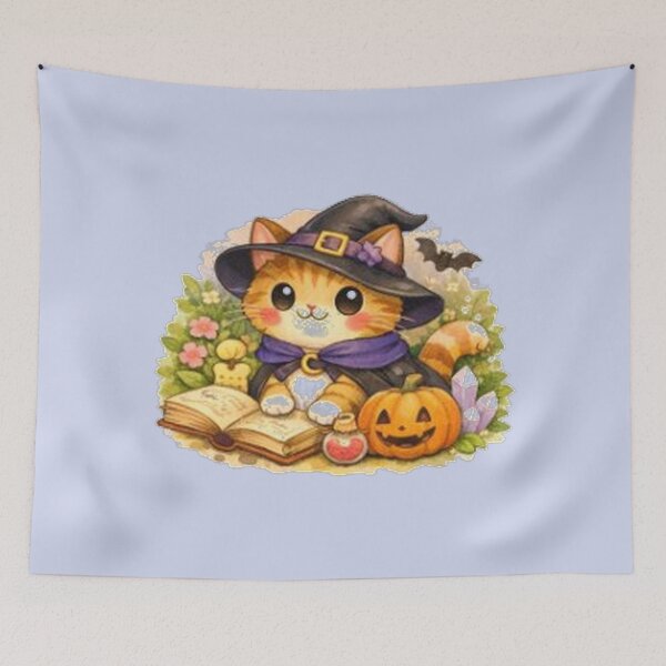 Item preview, Spellbound Kitty - Cute Halloween Witch Cat with Pumpkin and Spellbook designed and sold by EdgeSphere.