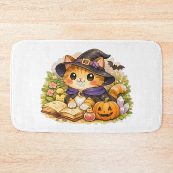 Item preview, Spellbound Kitty - Cute Halloween Witch Cat with Pumpkin and Spellbook designed and sold by EdgeSphere.