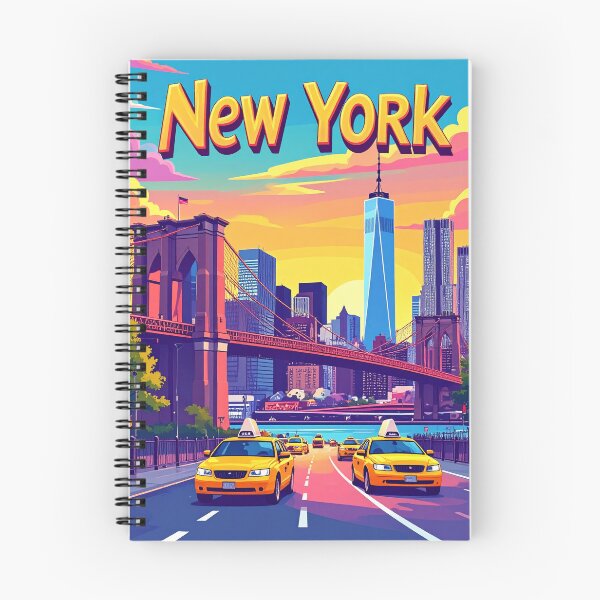 Item preview, New York City skyline with yellow taxis and Brooklyn Bridge at sunset designed and sold by Sasas Design.