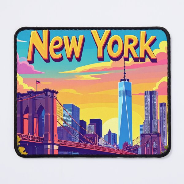 Item preview, New York City skyline with yellow taxis and Brooklyn Bridge at sunset designed and sold by Sasas Design.