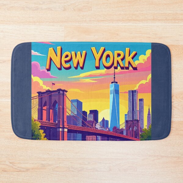 Item preview, New York City skyline with yellow taxis and Brooklyn Bridge at sunset designed and sold by Sasas Design.