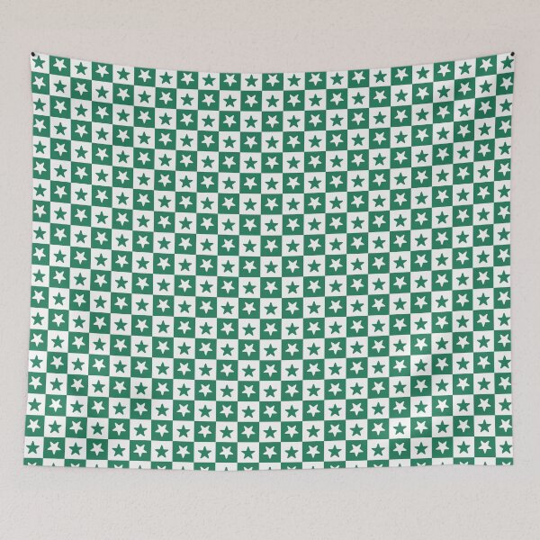 Item preview, White and Green checkered stars designed and sold by pattern-archive.