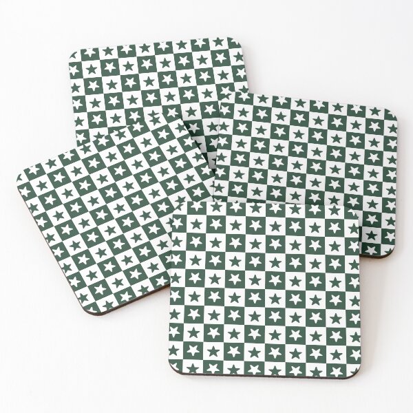 Item preview, White and Forest Green checkered stars designed and sold by pattern-archive.