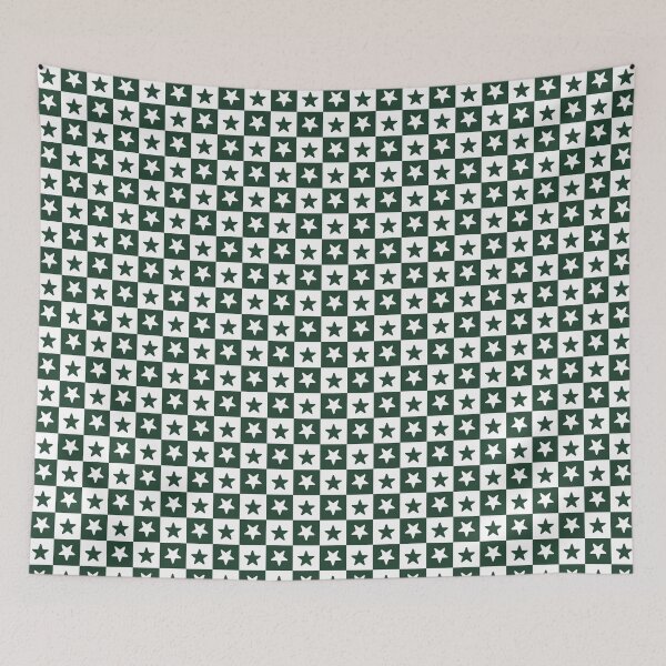 Item preview, White and Forest Green checkered stars designed and sold by pattern-archive.