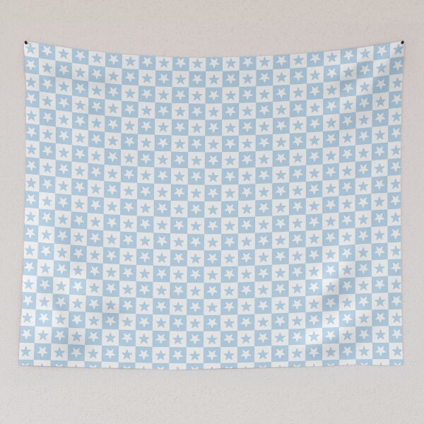 Item preview, White and Ice Blue checkered stars designed and sold by pattern-archive.