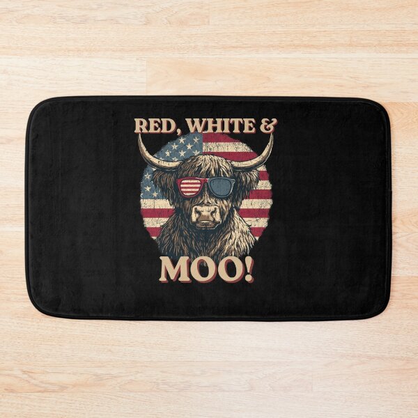 Item preview, Red White and Moo Funny Highland Cow 4th of July Patriotic Vintage T-Shirt designed and sold by VectorForge.