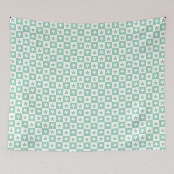 Item preview, White and Mint checkered stars designed and sold by pattern-archive.