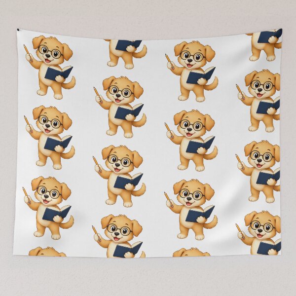 Item preview, Cute Golden Puppy Bookworm Reading Dog Glasses Back to School Art designed and sold by Seculinator.